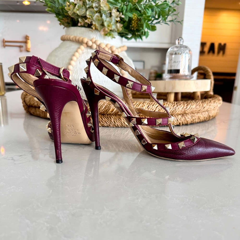 Valentino Burgundy Leather Studded Heel Size 37 1/2